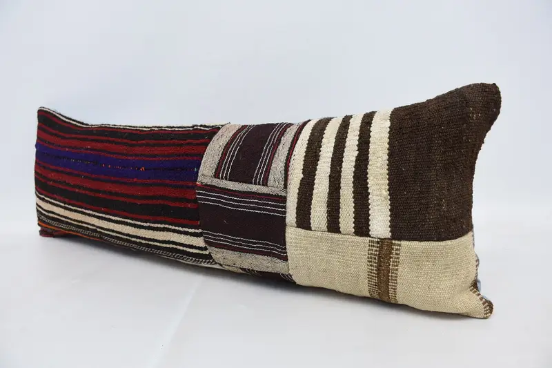 Kilim Cushion Sham, 12x36 Red Cushion, Outdoor Cushion Case, Bolster Pillow Cover, Handmade Kilim Cushion, Kilim Pillow, Pillow Cover - 4