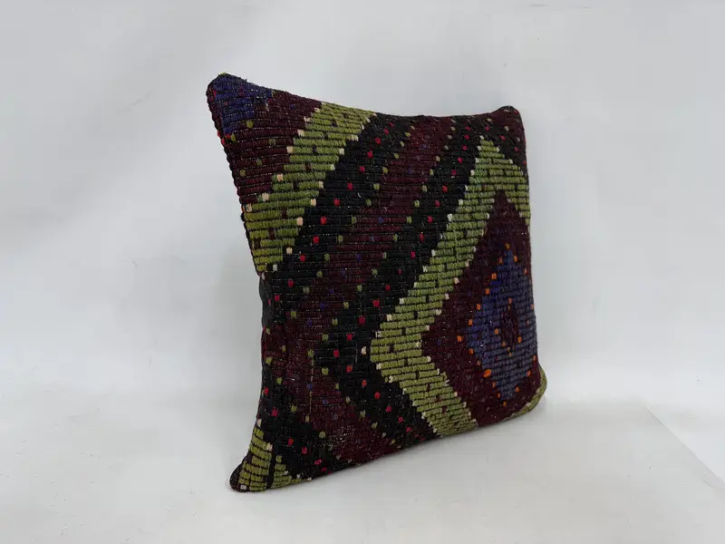 Handmade Kilim Cushion, Cushion Cover, Wool Kilim Pillow Pillow, 24x24 Red Pillow Cover, Bolster Throw Pillow, Kilim Cushion Sham, Boho Pillow - 3