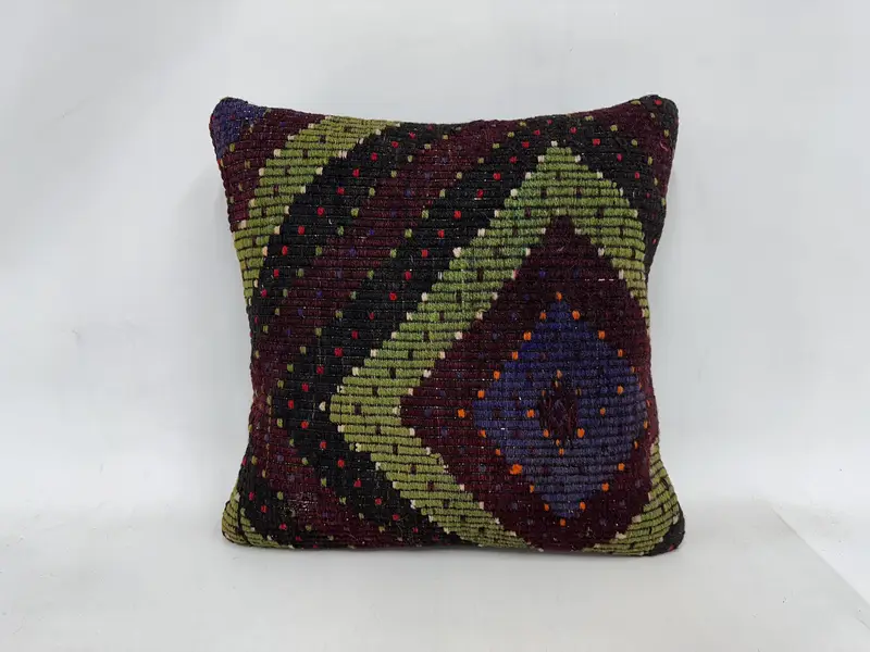 Handmade Kilim Cushion, Cushion Cover, Wool Kilim Pillow Pillow, 24x24 Red Pillow Cover, Bolster Throw Pillow, Kilim Cushion Sham, Boho Pillow - 1