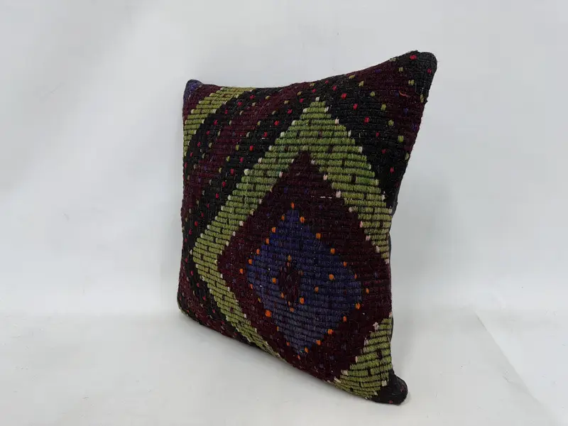 Handmade Kilim Cushion, Cushion Cover, Wool Kilim Pillow Pillow, 24x24 Red Pillow Cover, Bolster Throw Pillow, Kilim Cushion Sham, Boho Pillow - 4