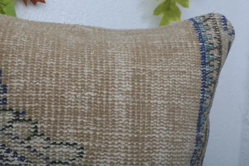 Pillow Case, Handmade Kilim Cushion, Muted Pillow Case, 16x16 Blue Cushion Case, Interior Designer Pillow, Home Decor Pillow - 5