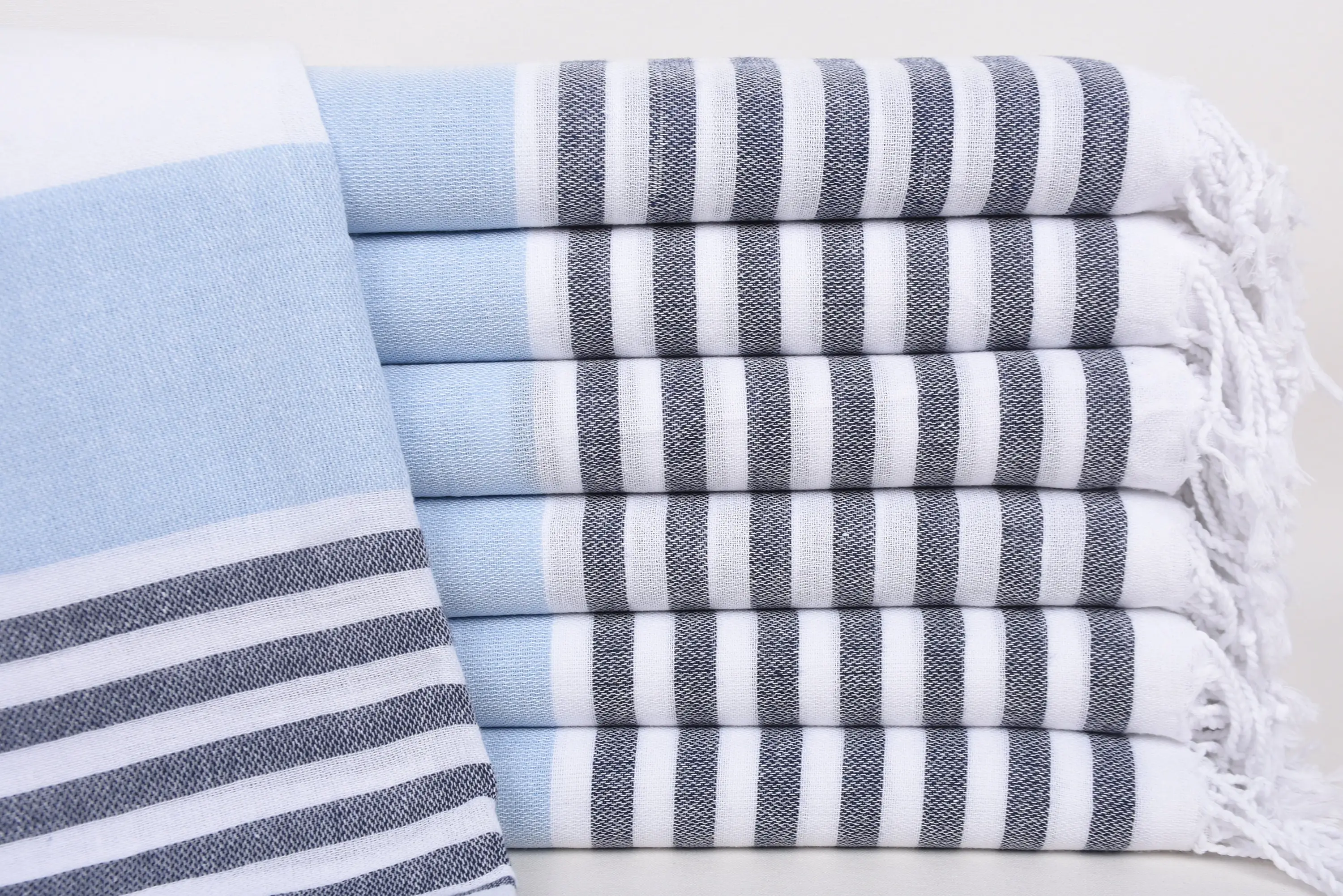 Beach Towel Monogrammed Turkish Cotton Blue Stripes, 70x40 Inches - 1