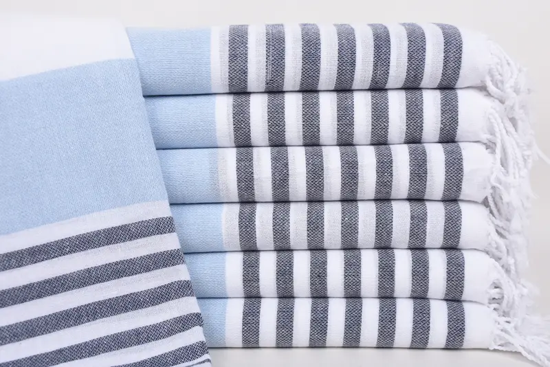 Beach Towel Monogrammed Turkish Cotton Blue Stripes, 70x40 Inches