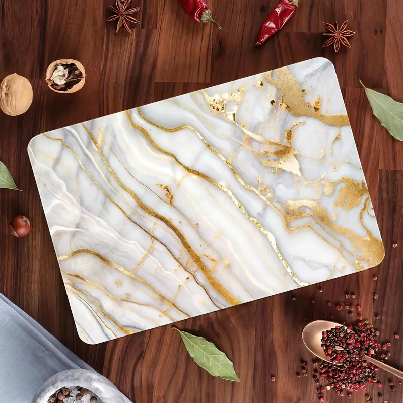 Gold-Edged White Marble Pattern Glass Cutting Board for Kitchen