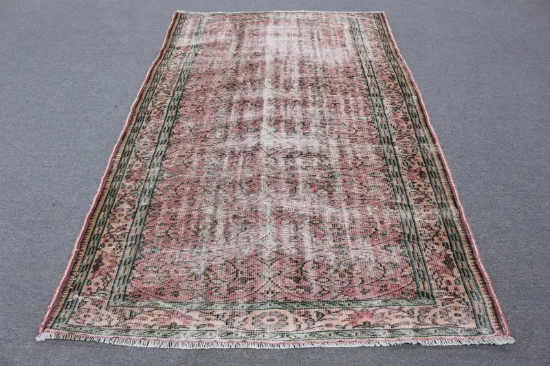 Alfombra rosa y verde de 5 x 8 pies, diseño de plantas y árboles botánicos