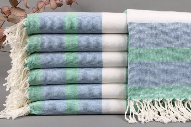 Organic Beach Towel, Organic Cotton, Striped, Beige, 40x75 Inches