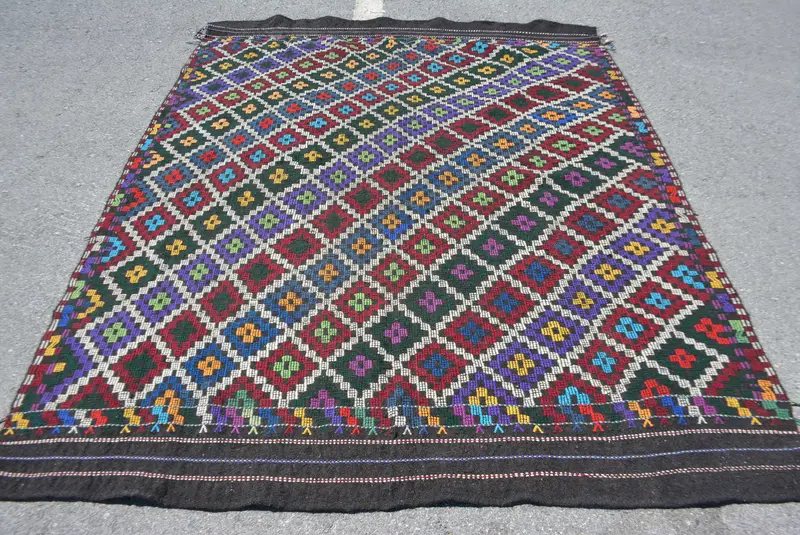 Türkischer Vintage-Teppich, 6,3 x 7,9 Fuß großer Teppich, roter Oushak-Massivteppich - 1