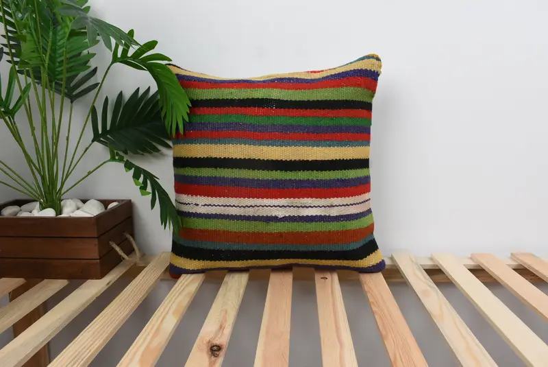 Ethnical Kilim Rug Pillow, 18x18 Red Cushion Cover, Tribal Cushion, Turkish Rugs Cushion, Kilim Pillow, Cushion, Pillow for Couch - 1