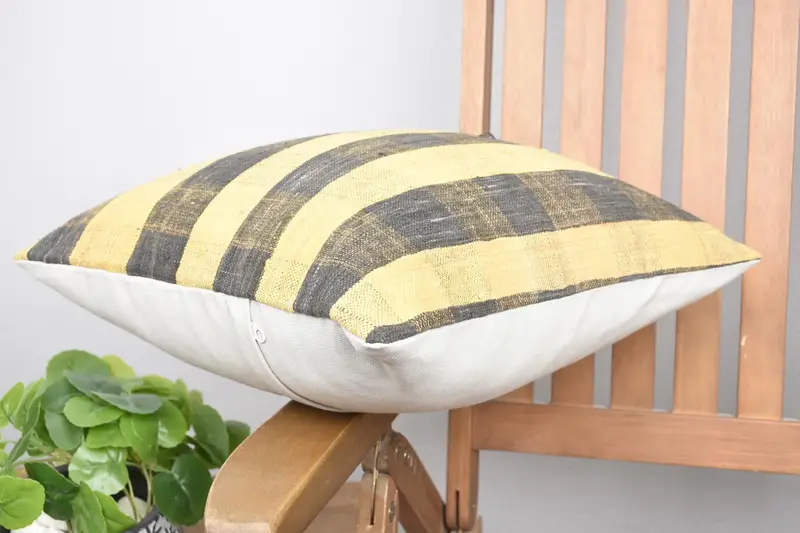 Cushion, Bright Pillow Cover, Handmade Kilim Cushion, 16x16 Yellow Cushion, Vintage Kilim Throw Pillow, Boho Pillow Sham Cover - 6