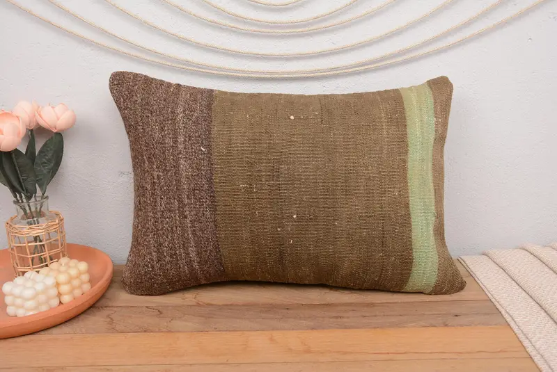 Brown & Green Striped Throw Pillow, 16x24 Inches Size Pillow - 2