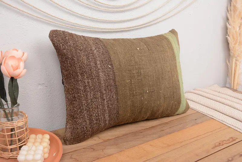 Brown & Green Striped Throw Pillow, 16x24 Inches Size Pillow - 1