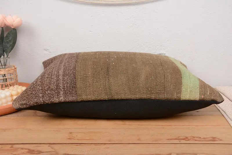 Brown & Green Striped Throw Pillow, 16x24 Inches Size Pillow - 5