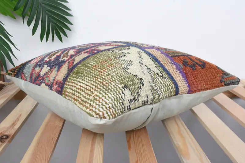 Meditation Cushion, Gift Pillow, Antique Pillows, 16x16 Blue Cushion Cover, Pillow Sham, Ethnical Kilim Rug Pillow, Christmas Pillow Case - 6