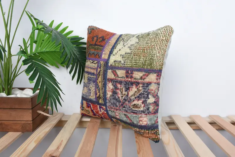 Meditation Cushion, Gift Pillow, Antique Pillows, 16x16 Blue Cushion Cover, Pillow Sham, Ethnical Kilim Rug Pillow, Christmas Pillow Case - 5