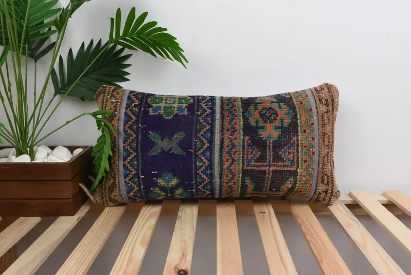 Pillow Sham, Kilim Pillow Cover, Handmade Kilim Cushion, Sofa Bolster Pillow Cover, Custom Cushion Cover, Kilim Cushion Sham, 12x24 Blue Pillow Sham - 1