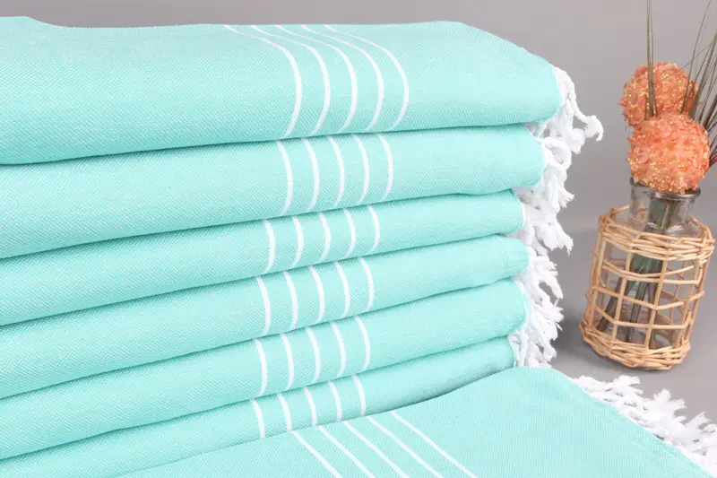 Turkish Beach Towel Benetton Green Striped, Organic Cotton, 40x71 Inches
