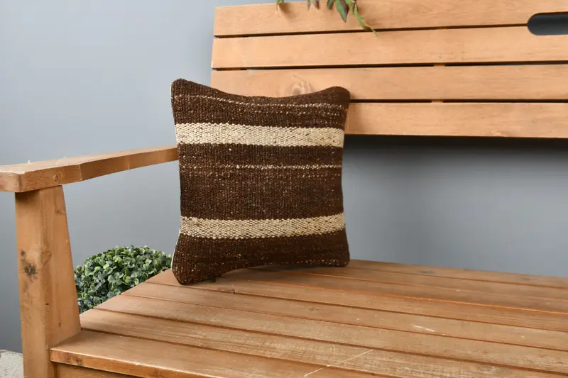 Ottoman Pillow, Throw Kilim Pillow, Pillow for Couch, Pillow, Retro Throw Cushion Cover, 12x12 Brown Cushion, Ethnical Kilim Rug Pillow - 1