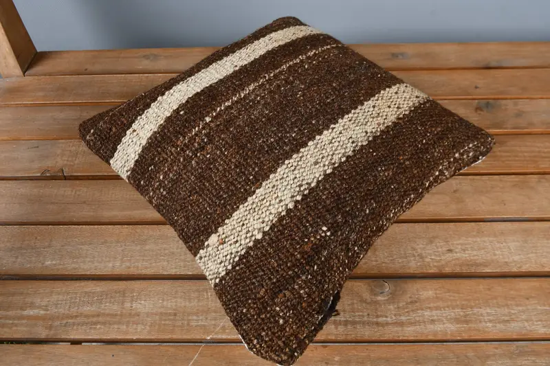 Ottoman Pillow, Throw Kilim Pillow, Pillow for Couch, Pillow, Retro Throw Cushion Cover, 12x12 Brown Cushion, Ethnical Kilim Rug Pillow - 2