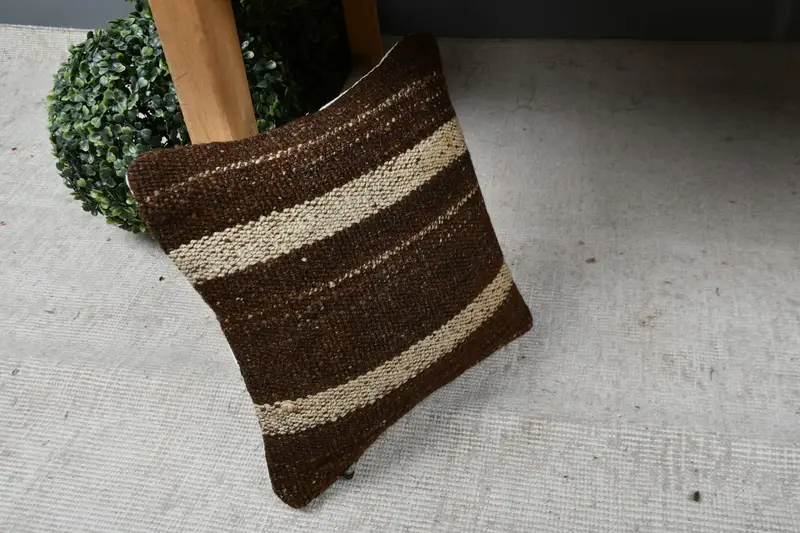 Ottoman Pillow, Throw Kilim Pillow, Pillow for Couch, Pillow, Retro Throw Cushion Cover, 12x12 Brown Cushion, Ethnical Kilim Rug Pillow - 7