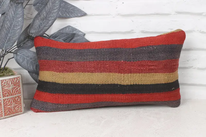 Antique Pillows, Kilim Pillow, Handmade Cushion Case, Muted Cushion Cover, 8x16 Red Pillow Sham, Interior Designer Pillow, Cushion - 1