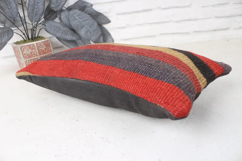Antique Pillows, Kilim Pillow, Handmade Cushion Case, Muted Cushion Cover, 8x16 Red Pillow Sham, Interior Designer Pillow, Cushion - 6