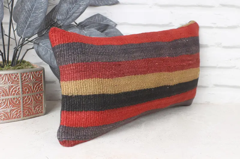 Antique Pillows, Kilim Pillow, Handmade Cushion Case, Muted Cushion Cover, 8x16 Red Pillow Sham, Interior Designer Pillow, Cushion - 4
