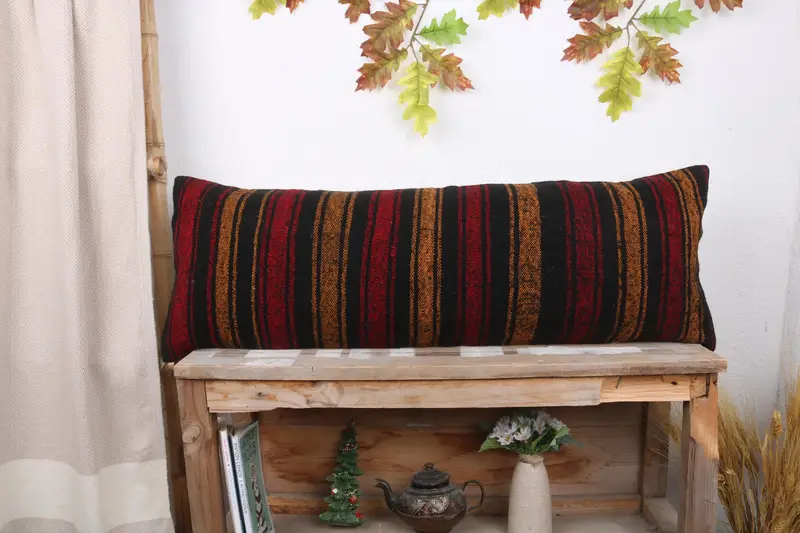 Kilim Pillow, Handmade Rug Seat Pillow, Natural Pillow Cover, Sofa Cushion Case, 12x36 Red Cushion, Kilim Pillow Cover, Gift Pillow, Cushion Case - 1