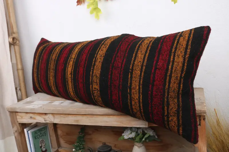 Kilim Pillow, Handmade Rug Seat Pillow, Natural Pillow Cover, Sofa Cushion Case, 12x36 Red Cushion, Kilim Pillow Cover, Gift Pillow, Cushion Case - 4