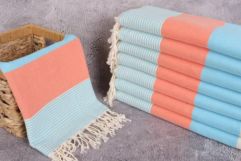 Family Gift Basket, Travel towel, Turkish Towel USA, Fouta towel, Soft and absorbent Turkish towel, House Warming Gift, 68x40 Cotton Striped Towel - 3
