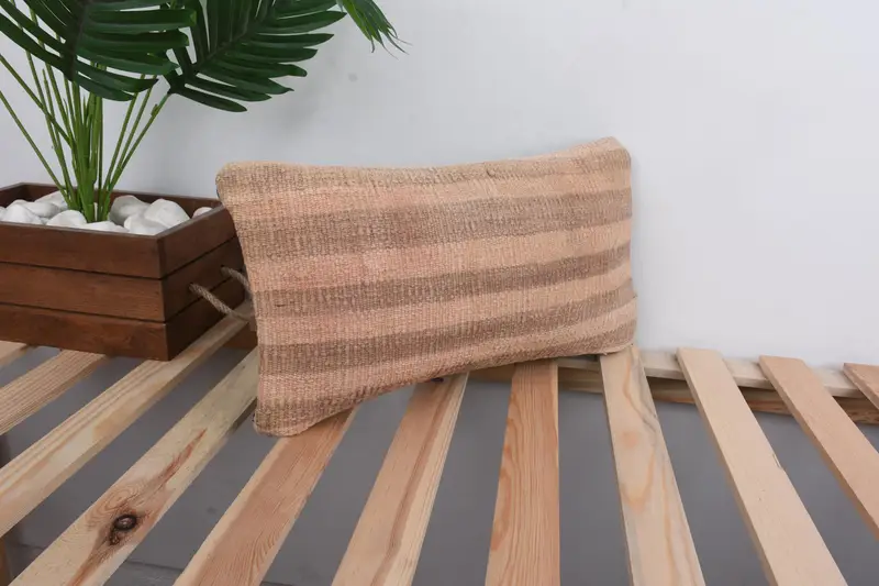 Kilim Pillow Cover, Morroccon Kilim Cushion Pillow Case, Boho Pillow, Cushion Cover, Vintage Kilim Pillow, 8x16 Beige Pillow Cover - 4