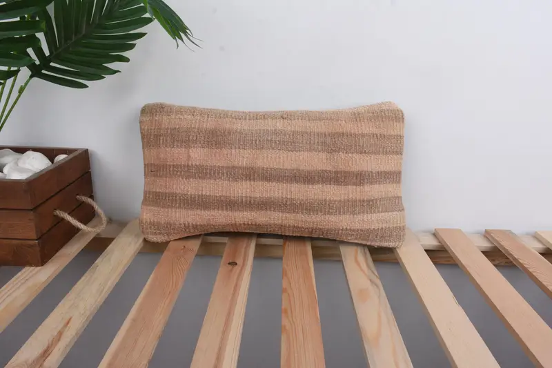 Kilim Pillow Cover, Morroccon Kilim Cushion Pillow Case, Boho Pillow, Cushion Cover, Vintage Kilim Pillow, 8x16 Beige Pillow Cover - 1
