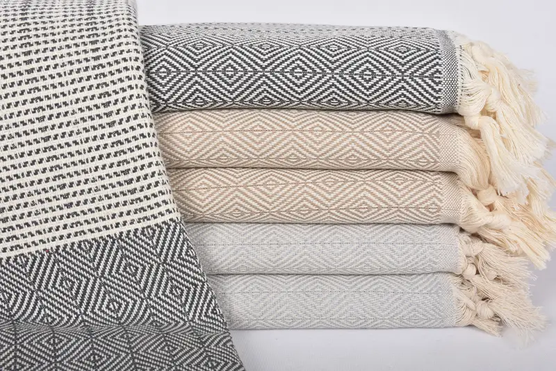 Housewarming Gift Gray Diamond Blanket, Turkish Bedcover, 79x71 Inches