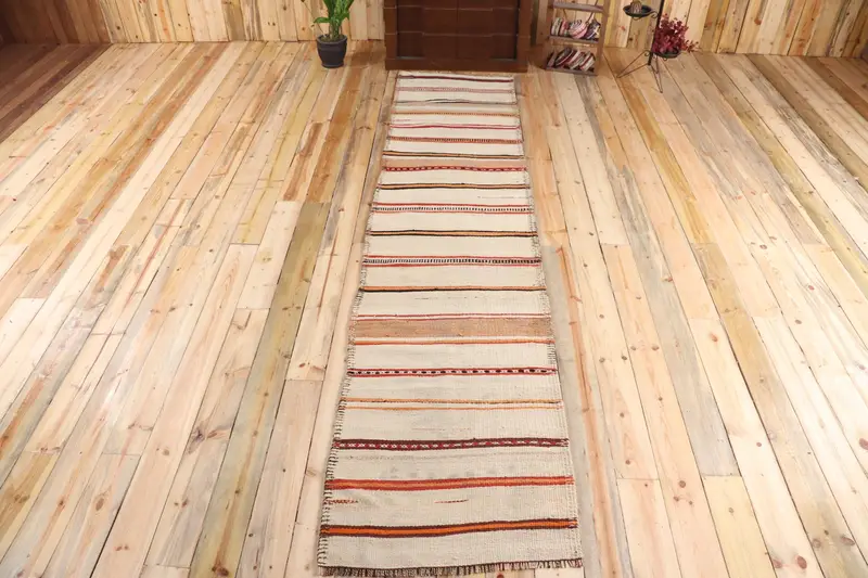 2,6x11,4 ft türkischer Vintage-Teppich, Läuferteppich, braun-rot gepunkteter Wollteppich - 1