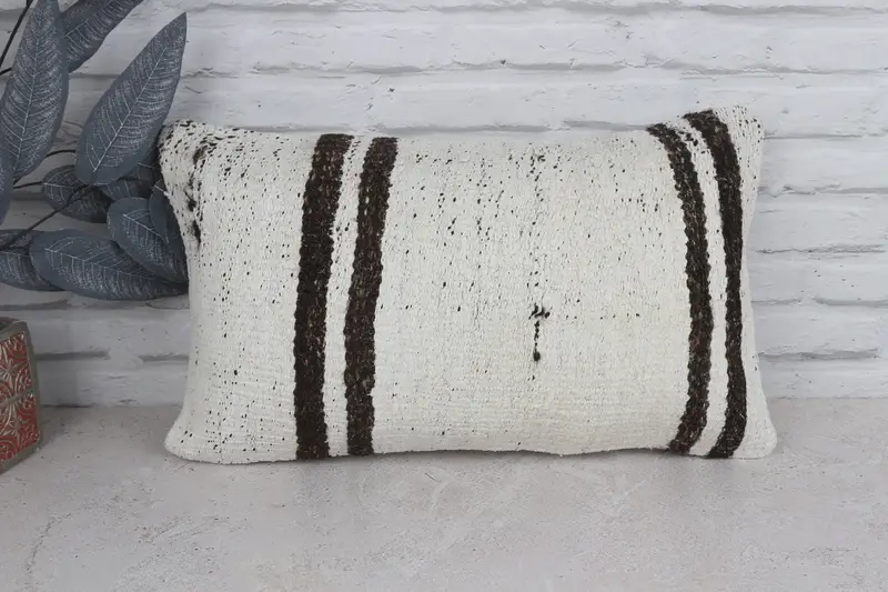 Home Decor Pillow, Accent Cushion, 12x20 White Pillow Cover, Aztec Cushion Case, Ethnical Kilim Rug Pillow, Turkish Pillow, Cushion Case - 1