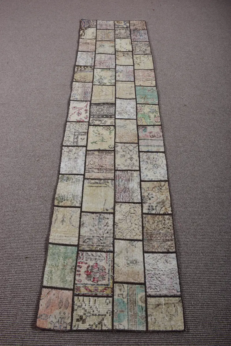 Yeşil ve Kırmızı Patchwork Halı, 2,1x8,5 ft Şık Dekor