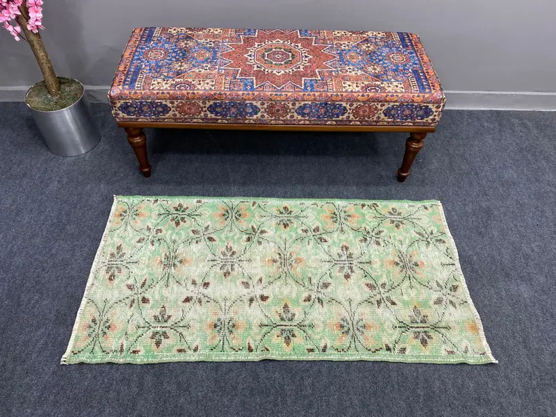 Alfombra Elegante Verde, 60x120cm Diseño Floral Geométrico