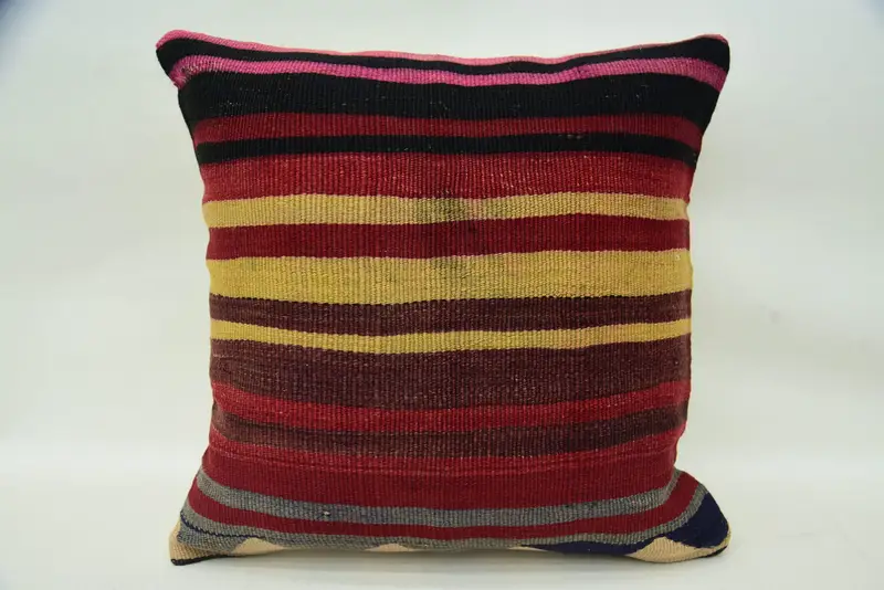 Turkish Red Holiday Decor Cushion Cover, Moroccan Striped 16x16 inch Pillow Cover - 1