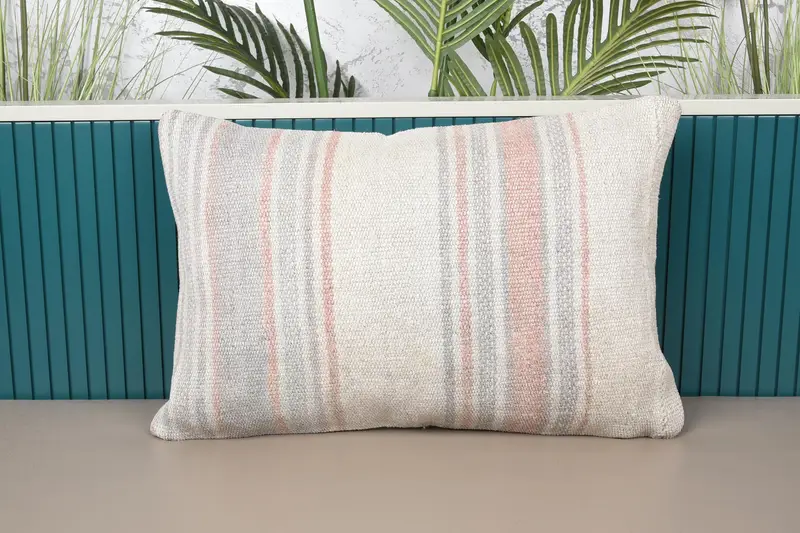 Vintage lana crema Euro Sham, regalo a rayas 16x24 pulgadas funda de cojín - 1