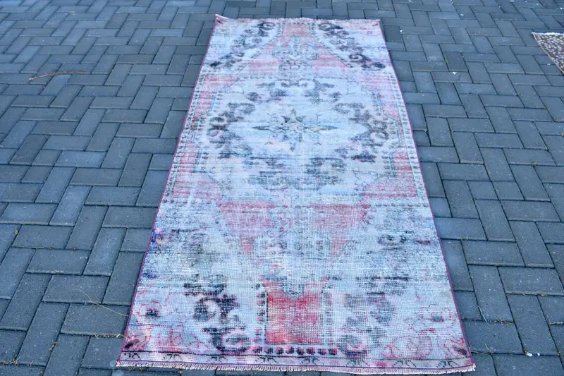 Türk Vintage Halısı 3,37x6,9 ft (103x209 cm), Oushak Mavi Yün Halı - 1