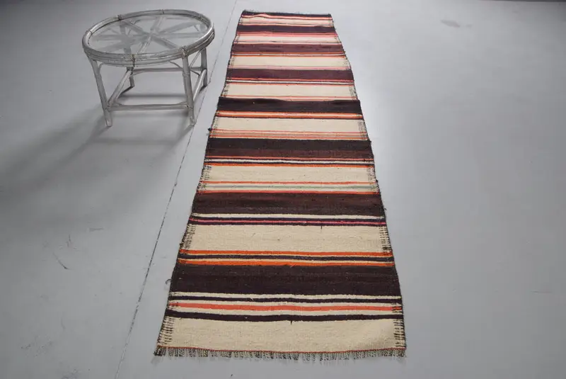 Alfombra de 2,6x10,5 pies, alfombra turca vintage, alfombra de lana Herki marrón - 1