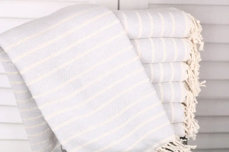 Beach Towel Monogrammed Turkish Cotton Light Gray Stripes, 40x75 Inches