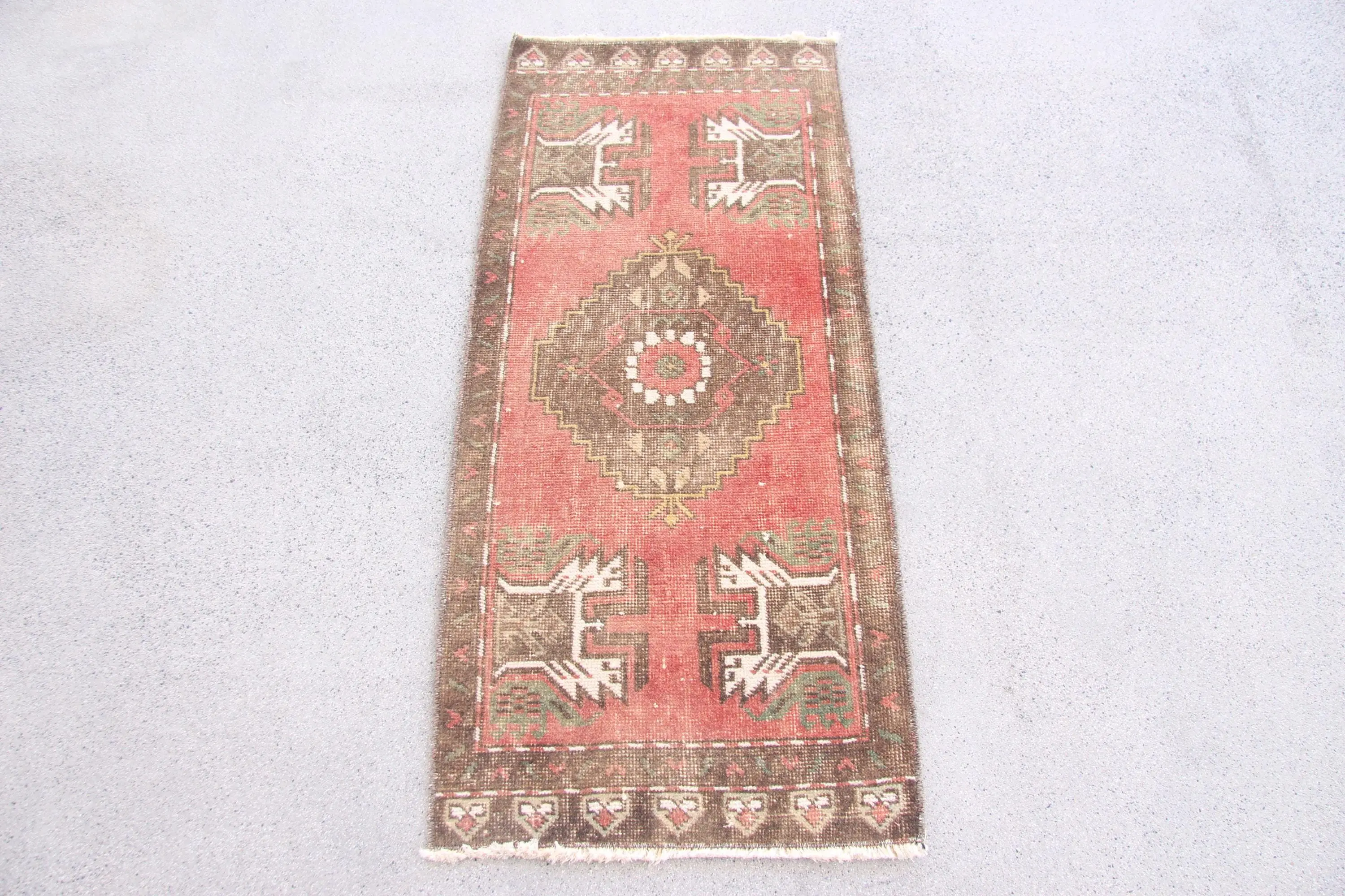 Turkish 1.6x3.6 ft Small Rug, Vintage Rug, Red Abstract Rug - 1