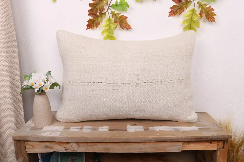 Outdoor Pillow Sham, Anatolian Cushion, Gift Pillow, Pillow Case, Kilim Pillow Cover, 16x24 White Pillow Sham, Authentic Cushion, Kilim Pillow - 1