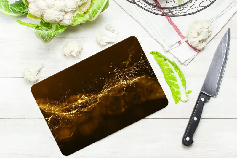 きらめくゴールドブラックガラスまな板、モダンで豪華なデザイン