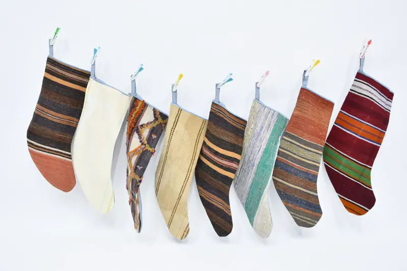 Media navideña festiva Kilim, media navideña ornamental de 8 pulgadas