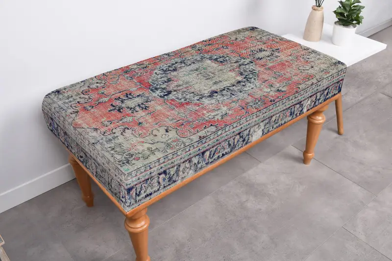 北欧風オットマン キリム風ウール混カバー付き オットマン