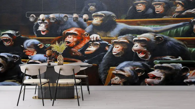 Wall Paper Peel and Stick,Modern Wall Paper,Banksy Monkeys Mural,3d Wall Paper,Banksy Monkeys Parliament,Monkey Wall Print, - 5