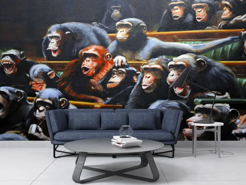 Wall Paper Peel and Stick,Modern Wall Paper,Banksy Monkeys Mural,3d Wall Paper,Banksy Monkeys Parliament,Monkey Wall Print, - 3