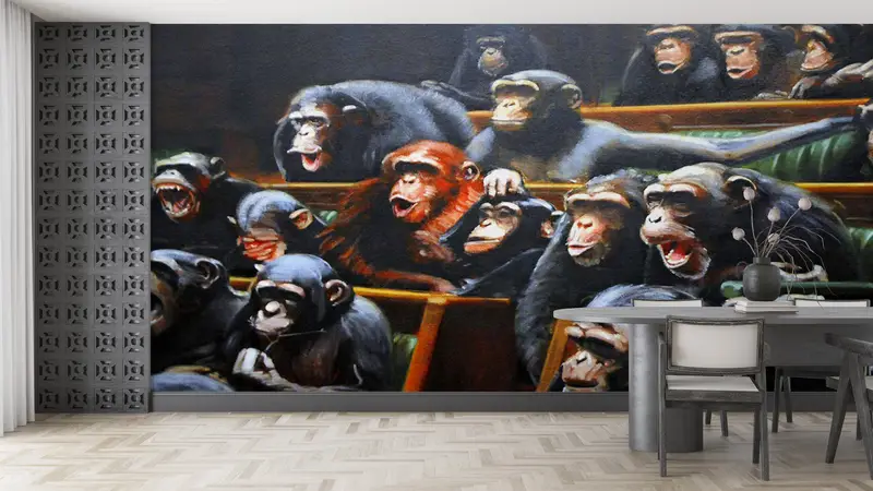 Wall Paper Peel and Stick,Modern Wall Paper,Banksy Monkeys Mural,3d Wall Paper,Banksy Monkeys Parliament,Monkey Wall Print, - 7