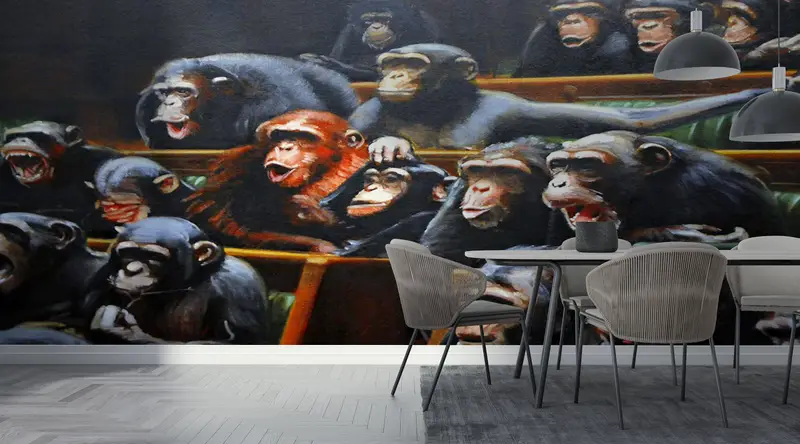 Wall Paper Peel and Stick,Modern Wall Paper,Banksy Monkeys Mural,3d Wall Paper,Banksy Monkeys Parliament,Monkey Wall Print, - 4